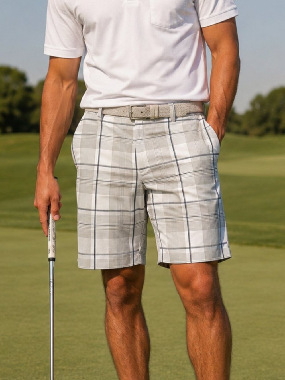 Champions Tour Performance Golf Shorts Men's 38 Gray White Plaid